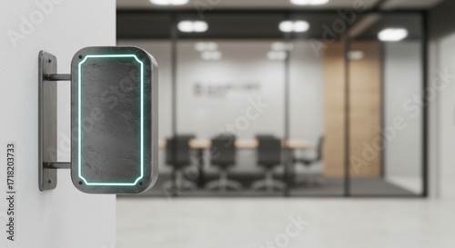 Blank 3D Logo Sign Mockup on Office Wall with Corporate Background