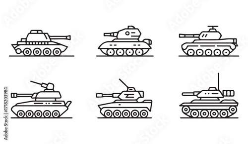 Heavy weapon battle tank vector icons pack for strategy and warfare themes