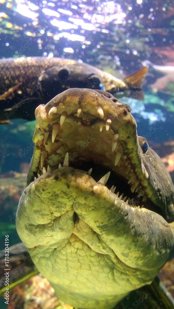 Fototapeta premium Underwater close-up of a large fish's head