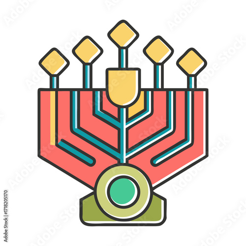 Traditional menorah with colorful geometric patterns and design  
