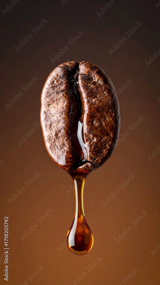 Obraz premium Coffee bean with dripping liquid