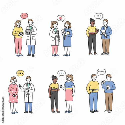 Minimalist Outline Interaction People Communication, Discussion Handdrawn Line Art Illustration