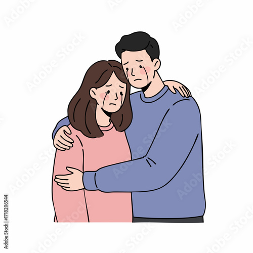 Simple Flat Illustration Couple Comforting Each Other with Sad Expression Design