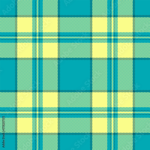 Many plaid fabric pattern, handsome check background textile. Colour vector tartan seamless texture in cyan and lime colors.