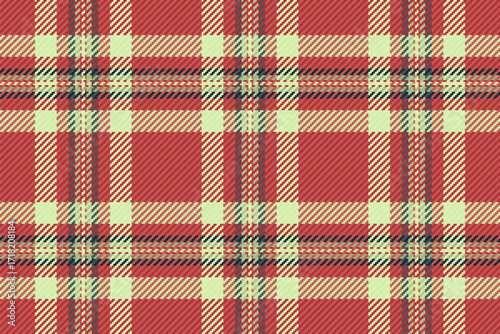 Thin check texture textile, layout pattern seamless background. Geometric plaid fabric vector tartan in red and light colors.