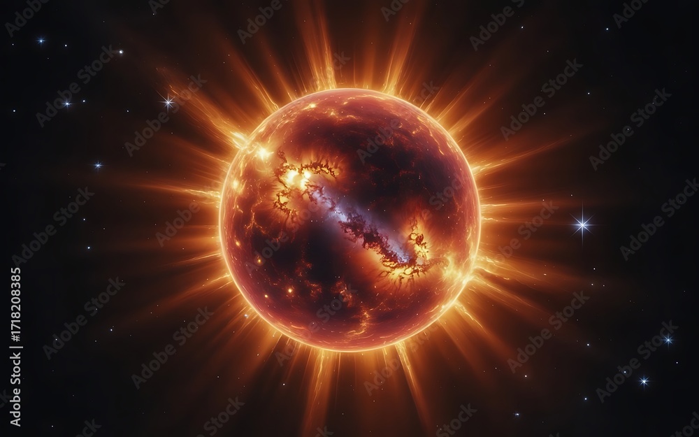 Fototapeta premium Fire Exploding Star Supernova in Space light background