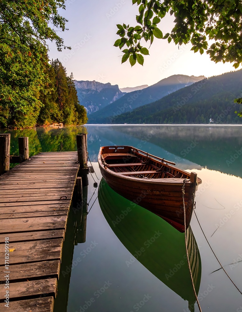 Fototapeta premium Peaceful lake scene at sunrise