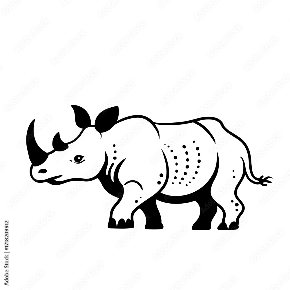 Fototapeta premium Indian Rhino. Indian Rhino simple black and white line art vector logo
