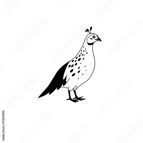 guinea fowl. guinea fowl simple black and white line art vector logo