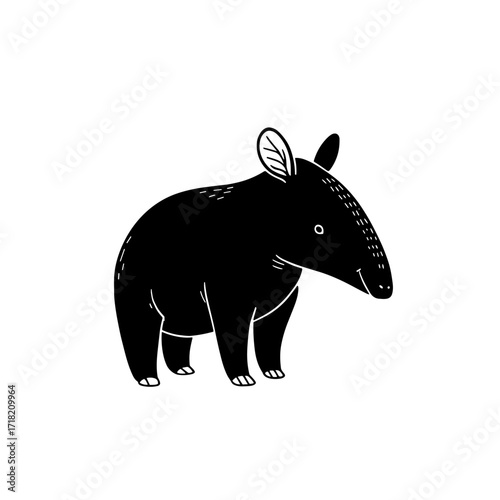 Tapir. Tapir simple black and white line art vector logo