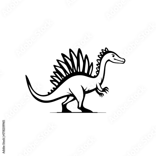 Spinosaurus. Spinosaurus simple black and white line art vector logo