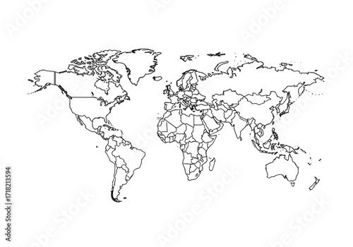 Outline of a political map of the world on a white background for educational purposes