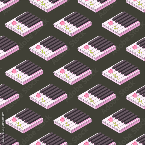 Seamless Pattern Abstract Elements Concert, Performance, Music Piano Keys Notes Vector Design Style Background Illustration Texture For Prints Textiles, Clothing, Gift Wrap, Wallpaper, Pastel