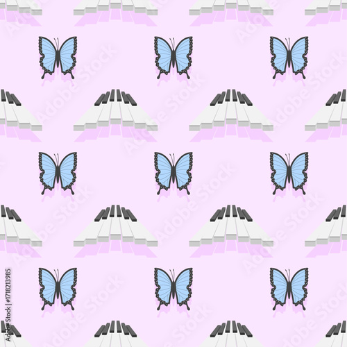 Seamless Pattern Abstract Elements Concert, Performance, Music Piano Keys Notes Vector Design Style Background Illustration Texture For Prints Textiles, Clothing, Gift Wrap, Wallpaper, Pastel
