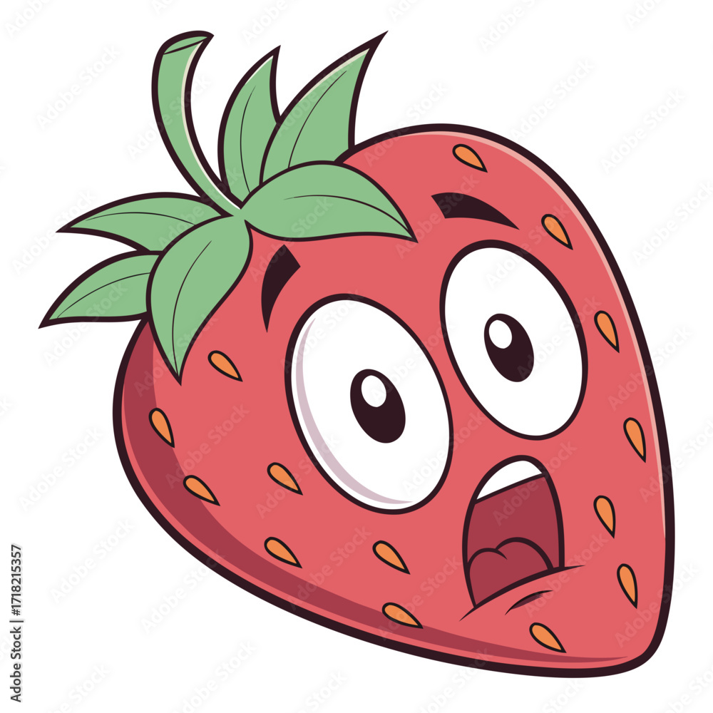 Obraz premium Scared strawberry with wide eyes and open mouth