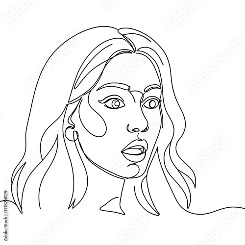 Abstract line art of a surprised woman with long hair  