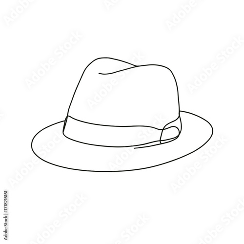 Minimalist line drawing of a fedora hat on white background  