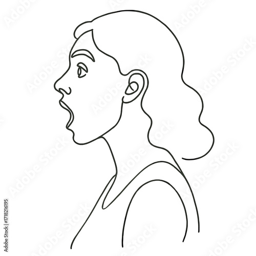 Woman expressing surprise with mouth open in a minimalist line art style  