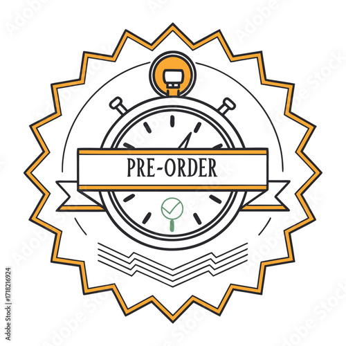 Pre order emblem stopwatch badge label icon for limited time offers and promotions