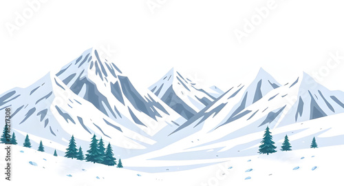 winter mountain cartoon background, snowy landscape, winter scene, mountain illustration, cold season, snow hills, cartoon nature, frozen forest, icy peaks, holiday background, winter sky, frosty weat