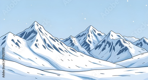 winter mountain cartoon background, snowy landscape, winter scene, mountain illustration, cold season, snow hills, cartoon nature, frozen forest, icy peaks, holiday background, winter sky, frosty weat