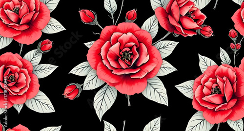 seamless flower textile, rose fabric motif, seamless textile pattern roses, seamless rose background design, seamless fabric with flowers, rose illustration seamless, seamless flower print fabric, dec