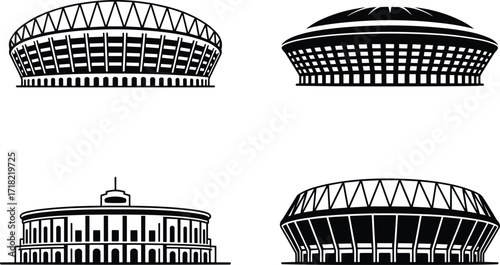 Stadium silhouette vector, round parliament building illustration, sports arena design, circular architecture landmark, modern dome structure, government parliament art, football stadium icon