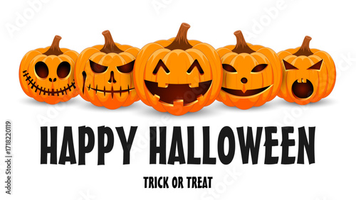 Set pumpkin on white background. The main symbol of the Happy Halloween holiday. Orange pumpkins with smile for your design for the holiday Halloween. Vector illustration.