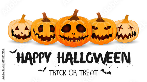 Set pumpkin on white background. The main symbol of the Happy Halloween holiday. Pumpkins with smile for your design for the holiday Halloween. Vector illustration.