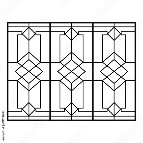 Geometric Art Deco Panel Design Repeating Lines, Grid, Black, White, Pattern