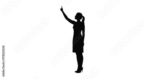 Silhouette of a woman pointing upwards in a simple black design
