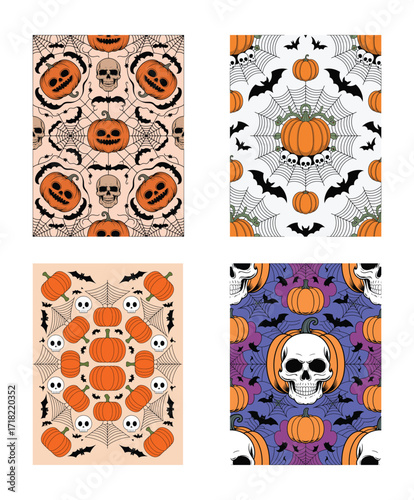 Halloween Skull Pumpkin Pattern Artwork for Spooky Designs and Crafts