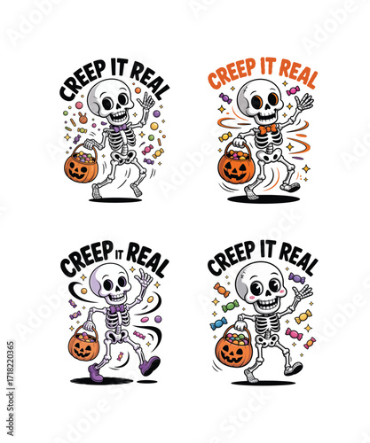 Creepy Halloween Vibes Clipart with Funny Creepin It Real Illustration