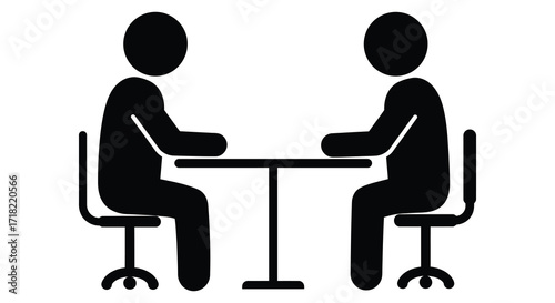 Two people seated at a table facing each other simple black icon