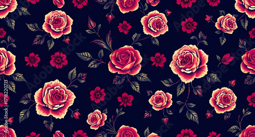 Vintage blossom design, Nature-inspired fabric artwork, Decorative floral texture, Modern flower pattern, Continuous botanical design, Stylish fabric motif, Seamless flower background, Artistic textil