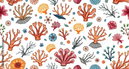 sea corals cartoon pattern background, coral reef pattern, underwater background, marine life, ocean illustration, seaweed, tropical coral, cartoon sea plants, aquatic design, seamless pattern, cute o