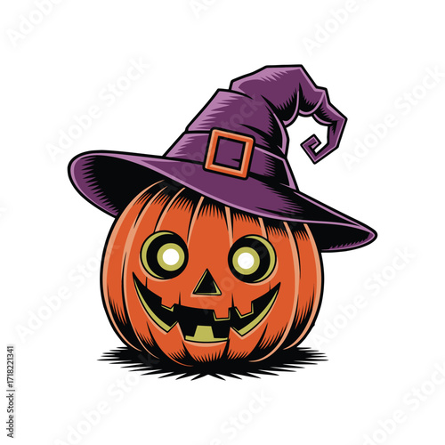 Witch Hat and Pumpkin Illustration Set for Halloween Party Decor