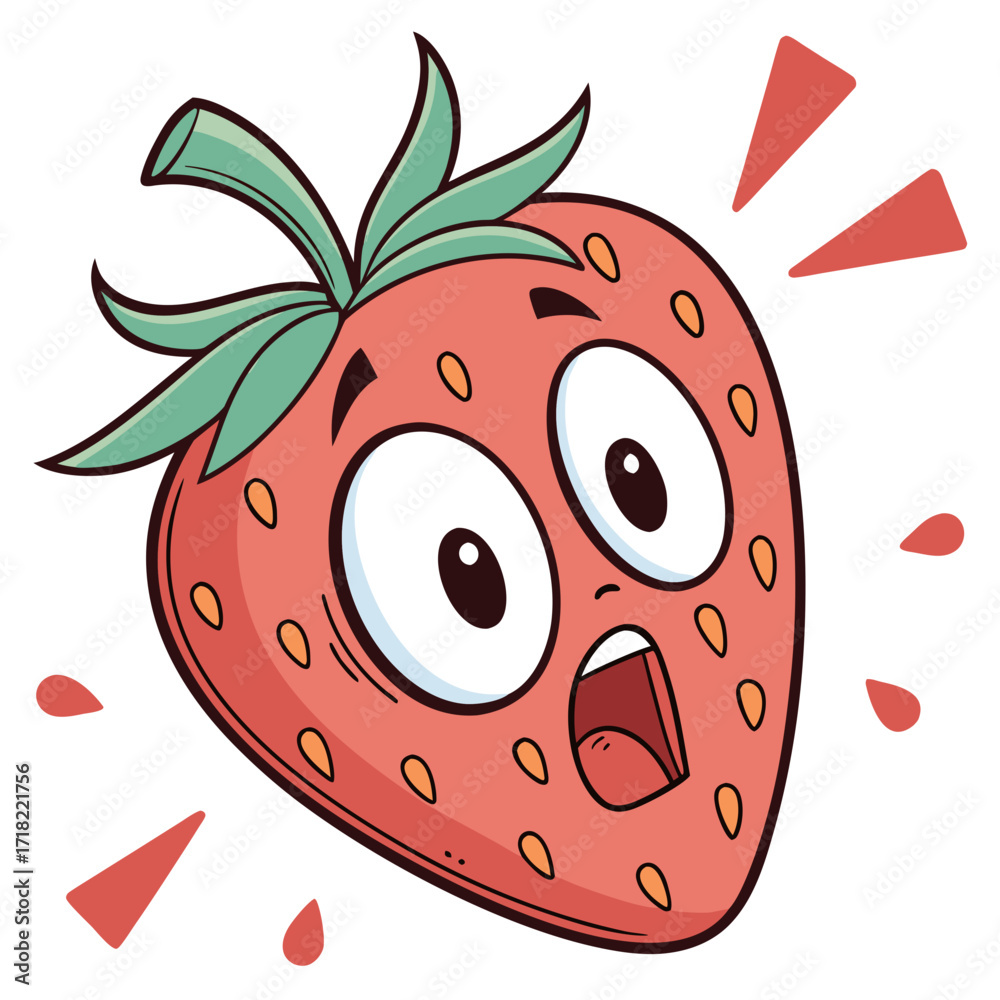 Obraz premium Cartoon strawberry with a surprised expression
