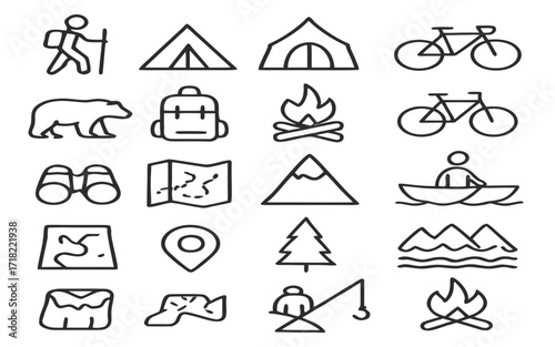 camping icons set vector