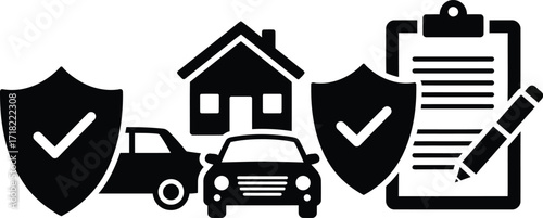 Insurance coverage icons depicting home auto and security protection services