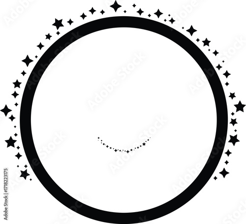 A simple black circular frame adorned with tiny scattered stars