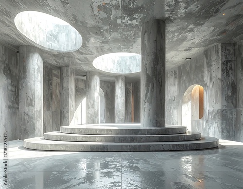 Concrete interior with circular light wells
