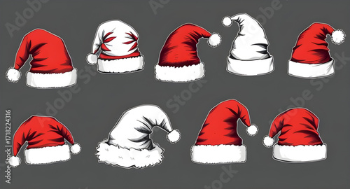 cartoon santa hats, christmas hat collection, festive santa hats, holiday hat cartoon, santa cap set, red santa hats, santa hats vector, funny santa hats, christmas costume hats, cute santa hats, sant