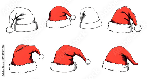 santa hat set, cartoon santa hats, christmas hat collection, festive santa hats, holiday hat cartoon, santa cap set, red santa hats, santa hats vector, funny santa hats, christmas costume hats, cute s