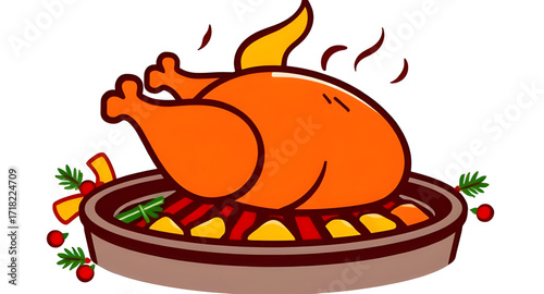 Chicken grill illustration, Chicken barbecue drawing, Cooked chicken vector, Flame grilled chicken, Roasted poultry cartoon, Grilled meat graphic, Chicken food art, Tasty meal illustration, Gourmet ch
