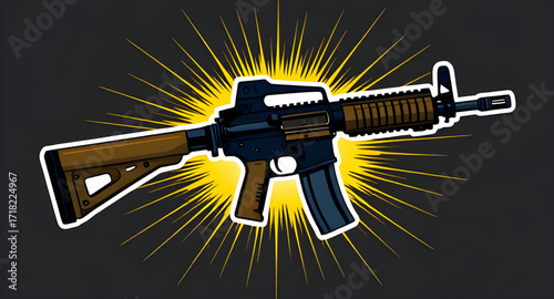 Assault gun artwork, Cartoon battle rifle, Rifle outline vector, Tactical firearm art, Modern assault rifle, Armed forces weapon icon, Automatic firearm clipart, Rifle isolated illustration, Combat we