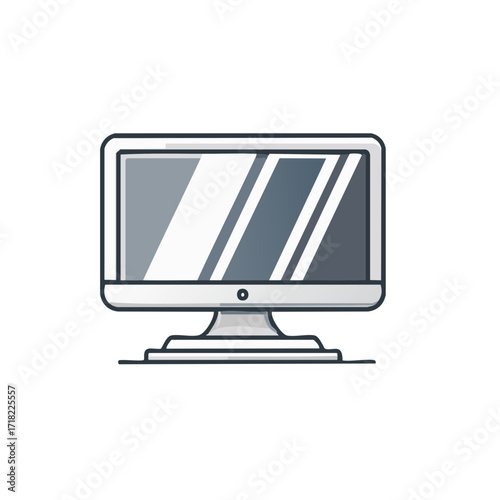Stylized computer monitor illustration, front view, with light reflection, modern technology