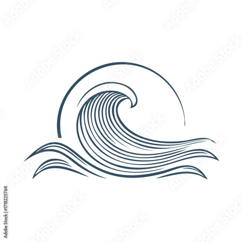 Stylized ocean wave graphic illustration, water crest, vector art element