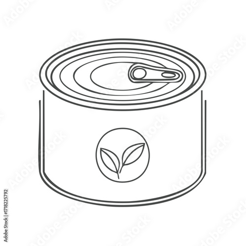 Canned Food with Leaf Outline Drawing in a White Background Concept