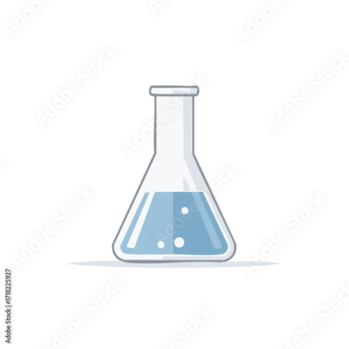 Erlenmeyer flask filled with blue liquid and bubbles illustration on white background